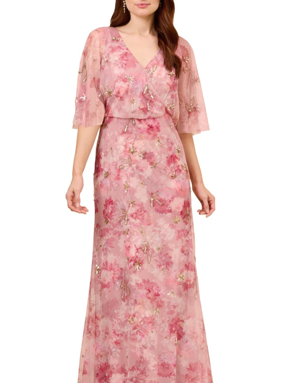 $599 Adrianna Papell Couture Rare Gown Cherry Blossoms In Spring Beaded Size 6